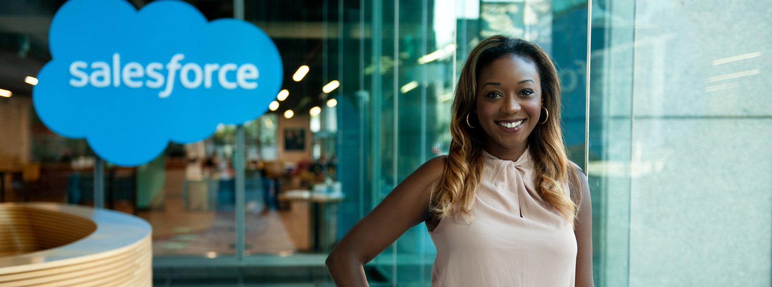 Kai smiles at the Salesforce office